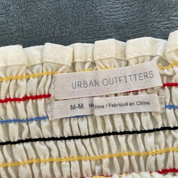 Urban Outfitters Smocked Crop Top Ruched Rainbow Ruffles Pin Stripes Size Meidum - Picture 4 of 6